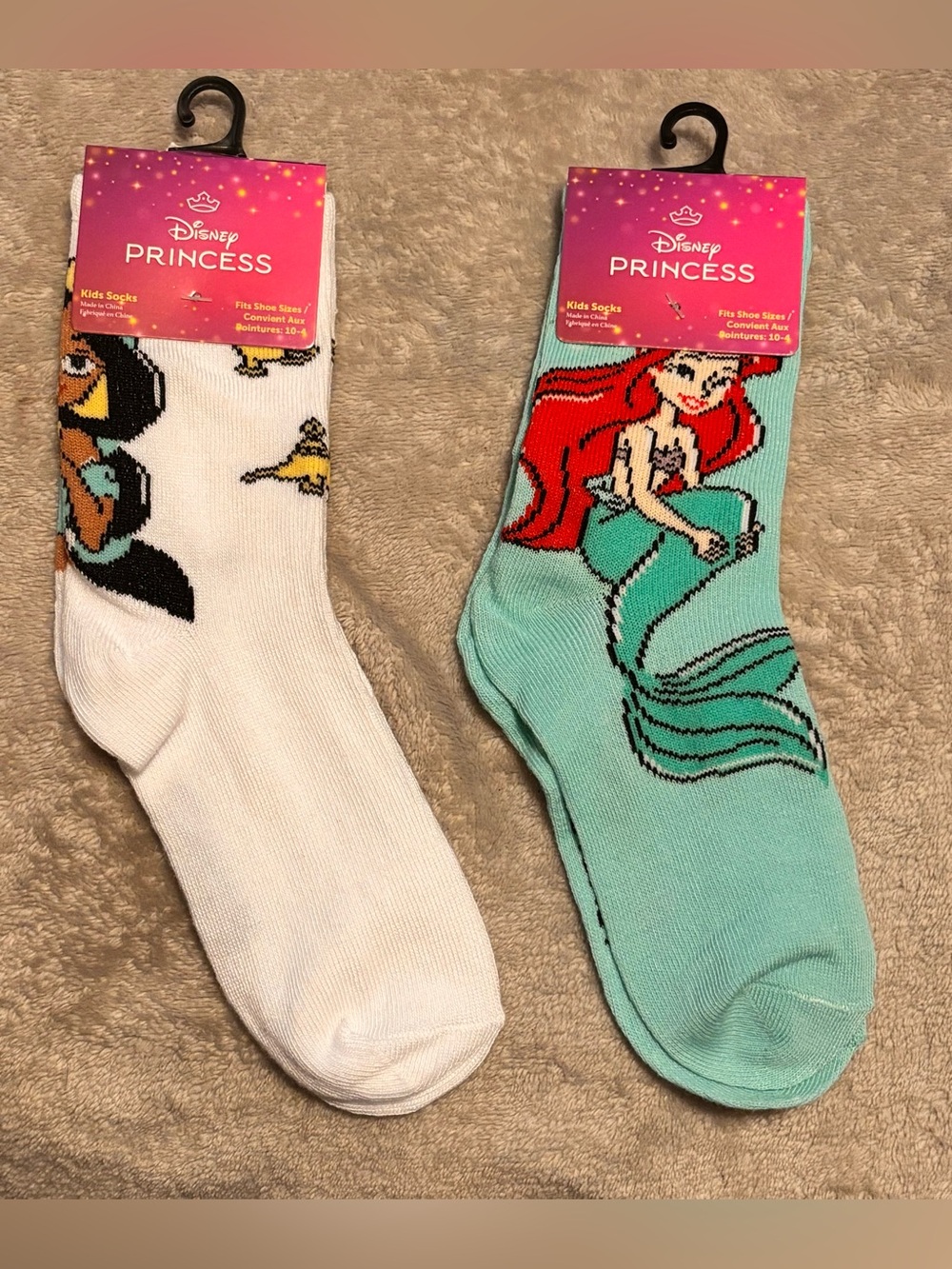 Disney Princess Ariel and Jasmine Children’s Crew Socks